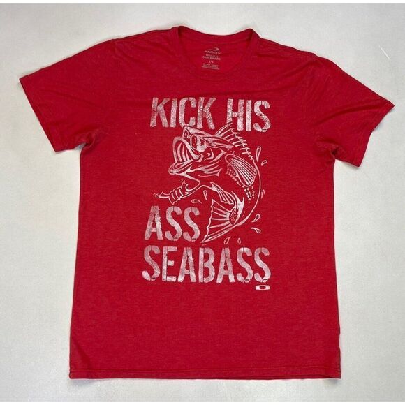 Oakley Kick His A*s Seabass Graphic T-shirt Men Large Red Short Sleeve - Picture 1 of 5